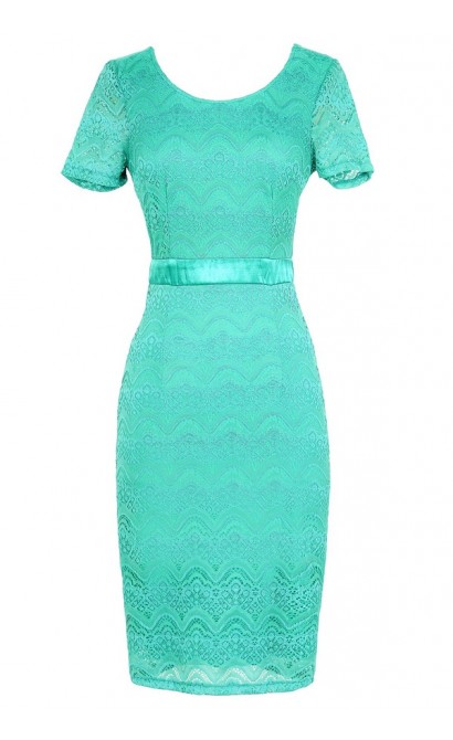 Lace Pinup Fitted Dress in Teal